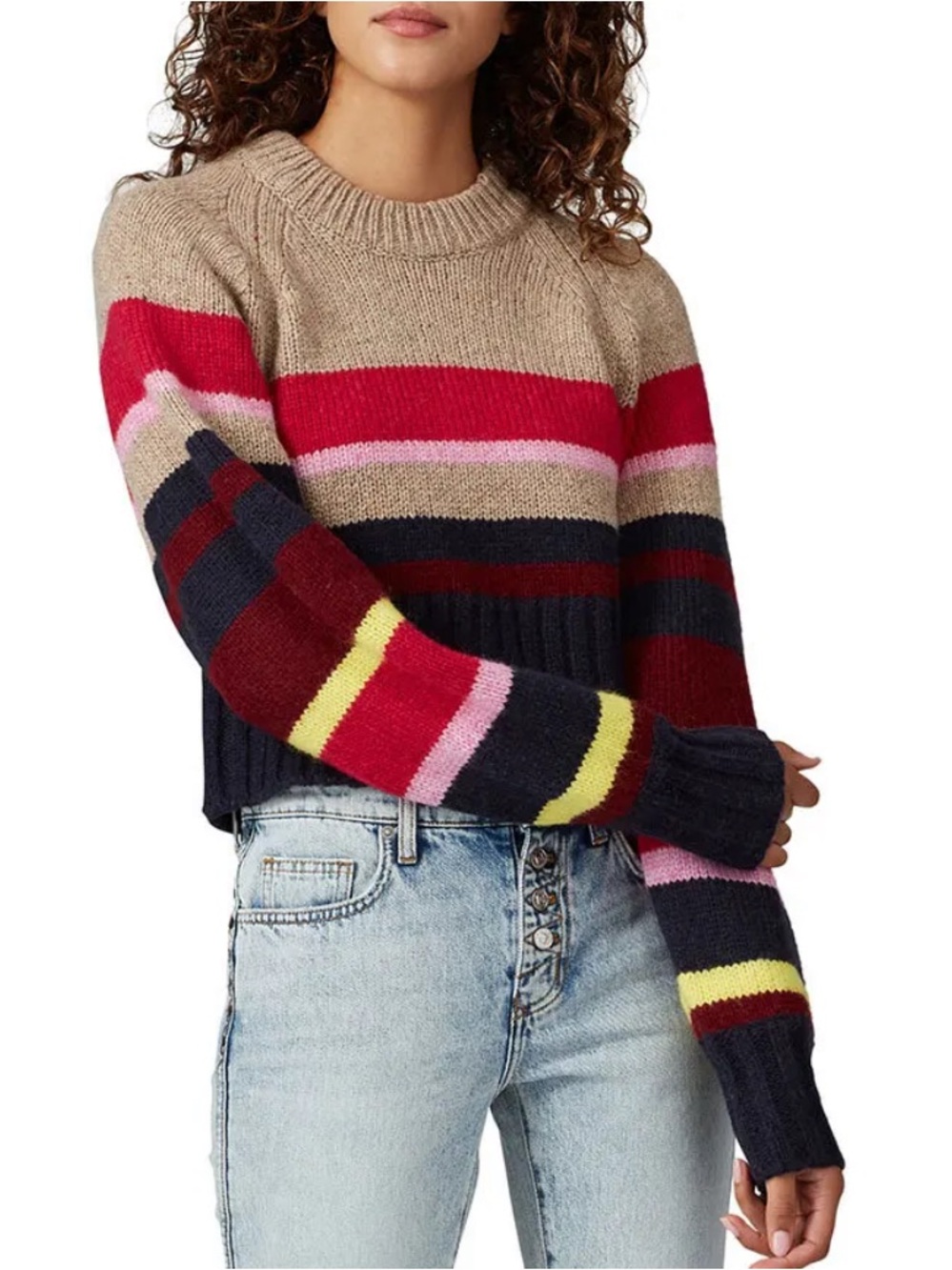Current Elliott Moonshine Striped Wool Blend Sweater Cropped Mock Neck- Multi